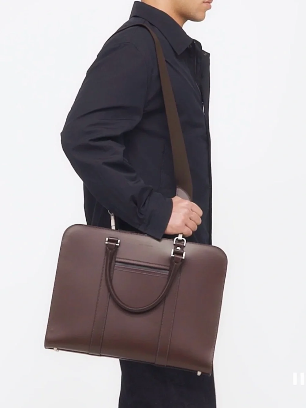 Authentic NWT- Carl Friedrik Palissy Briefcase- Grained Leather, Chocolate